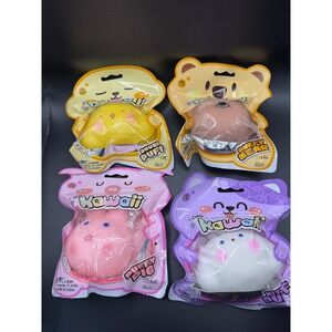 JA-RU Cutie Kawaii Puffy Squishy Toy Lot 4 Pack Pig Bear Kitty Dough Puff New